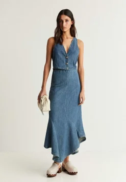 Falda Midi Denim Bajo Vuelo-Scalpers Sale