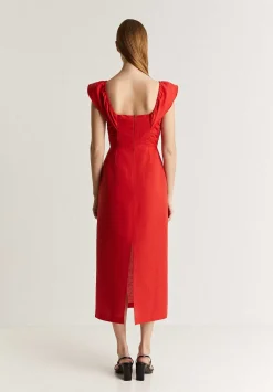 Vestido Lino Midi Drapeado Pecho-Scalpers Clearance