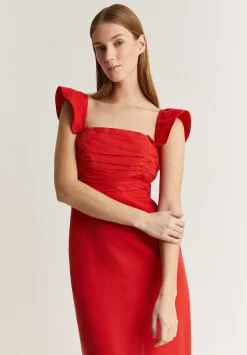 Vestido Lino Midi Drapeado Pecho-Scalpers Clearance