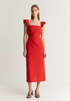 Vestido Lino Midi Drapeado Pecho-Scalpers Clearance