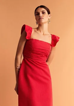 Vestido Lino Midi Drapeado Pecho-Scalpers Outlet