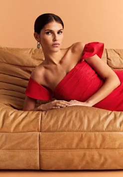 Vestido Lino Midi Drapeado Pecho-Scalpers Outlet
