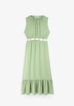 Vestido Midi Satinado Abertura Cintura-Scalpers Fashion