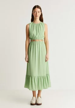 Vestido Midi Satinado Abertura Cintura-Scalpers Fashion