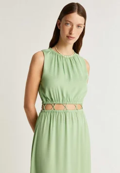 Vestido Midi Satinado Abertura Cintura-Scalpers Fashion