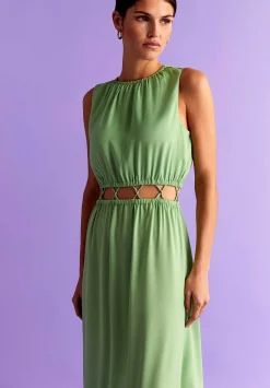 Vestido Midi Satinado Abertura Cintura-Scalpers Clearance